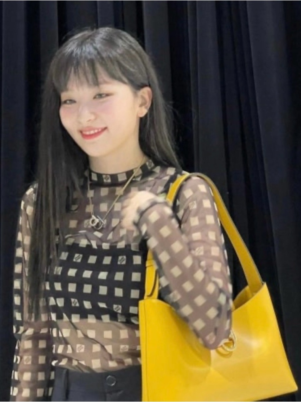 LEUNI Black Mesh Gingham Top - kpop idol Red Velvet Seulgi Worn!